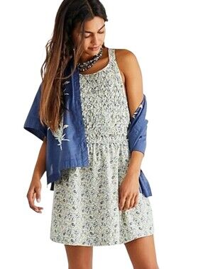Free People Petunia Women's Cotton Smocked Apron Mini Dress - Tea Combo